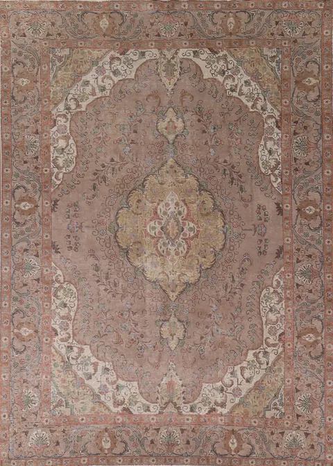 Vintage Brown Tabriz Persian Area Rug 8x11