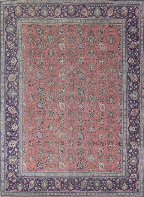 All-Over Floral Pink Tabriz Persian Area Rug 10x12