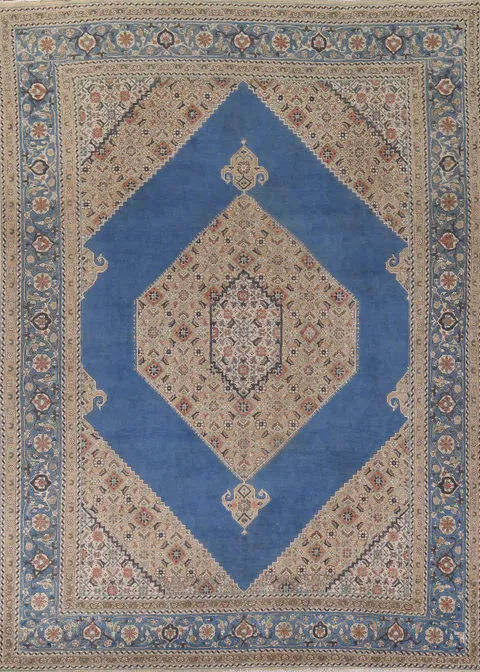 Blue Geometric Tabriz Persian Area Rug 10x13