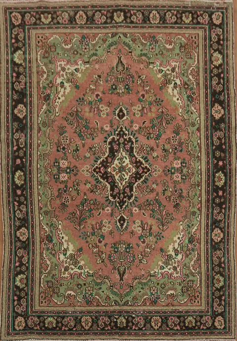 Vintage Pink Floral Hamedan Persian Area Rug 7x10 ft