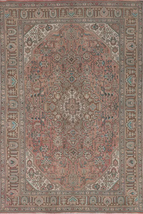 Vintage Pink Geometric Tabriz Persian Area Rug 6x9