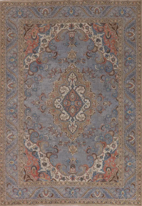 Blue Distressed Tabriz Persian Area Rug 7x10