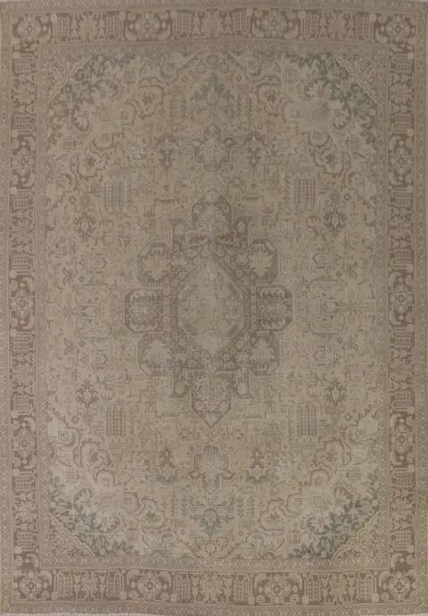 Distressed Muted Tabriz Persian Area Rug 10x13