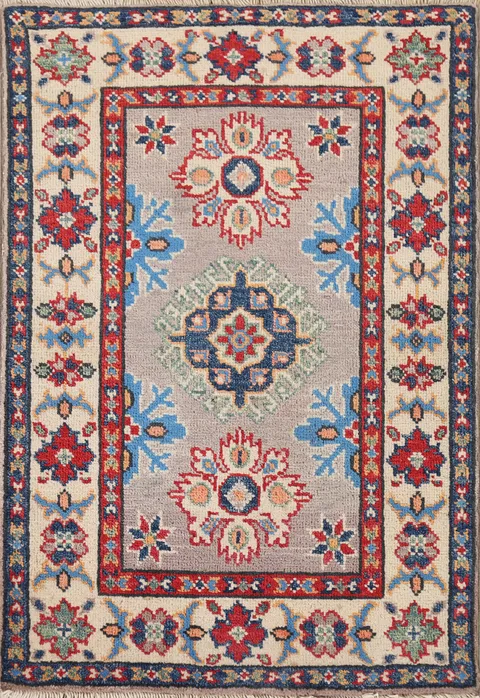 Handmade Gray Kazak Oriental Foyer Rug 2x3