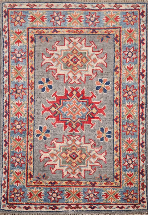 Gray Geometric Kazak Oriental Rug 2x3