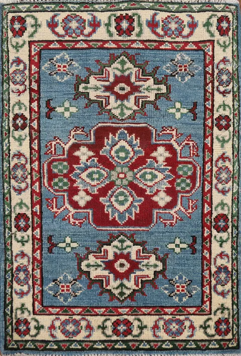 Handmade Blue Kazak Oriental Accent Rug 2x3
