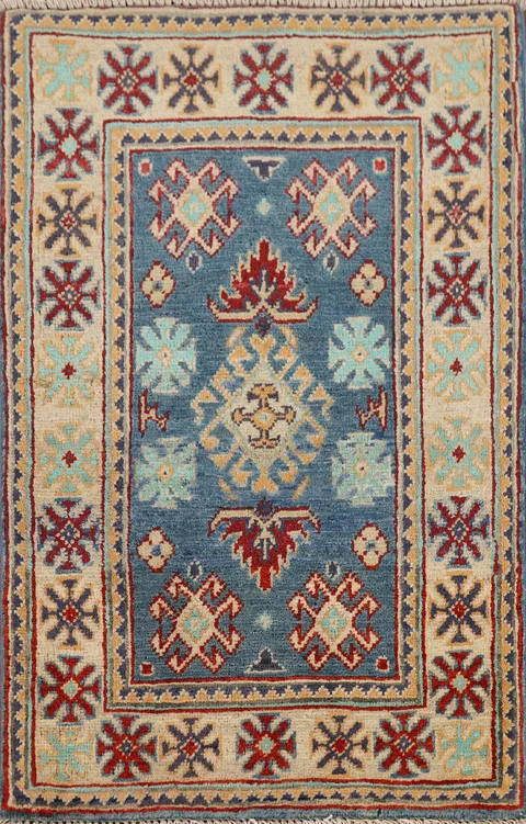 Handmade Blue Kazak Oriental Foyer Rug 2x3