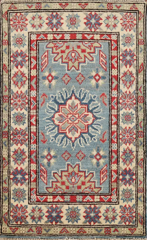 Light Blue Kazak Handmade Foyer Rug 2x3