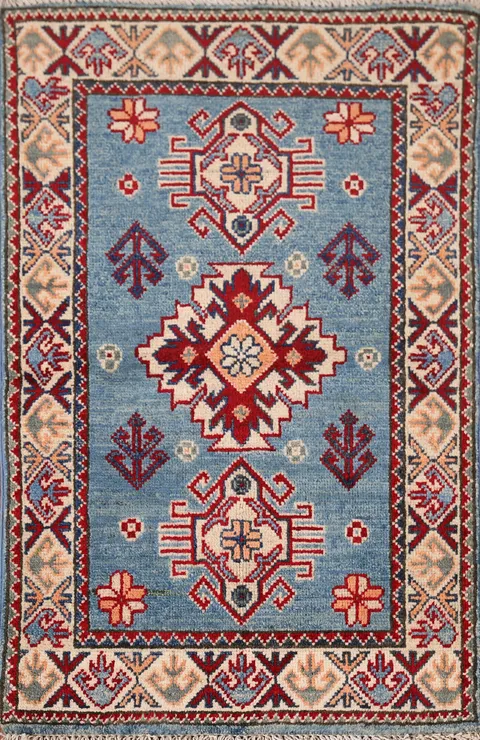 Blue Geometric Kazak Oriental Rug 2x3