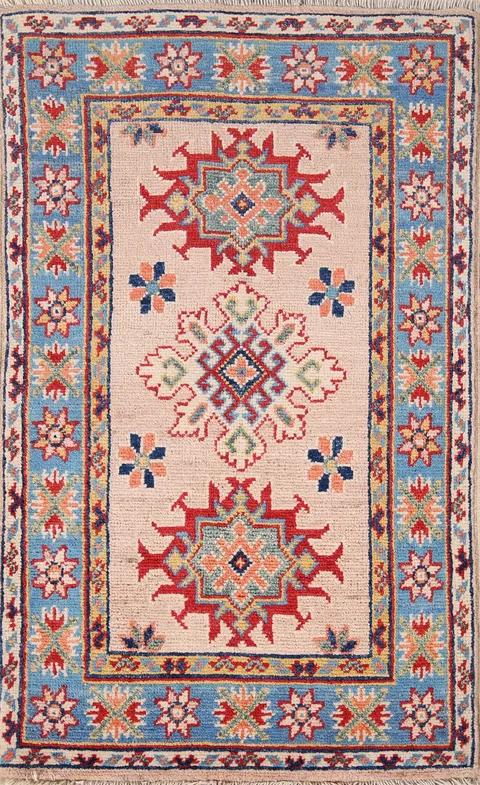 Handmade Wool Kazak Oriental Foyer Rug 2x3
