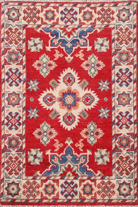 Geometric Red Kazak Handmade Accent Rug 2x3