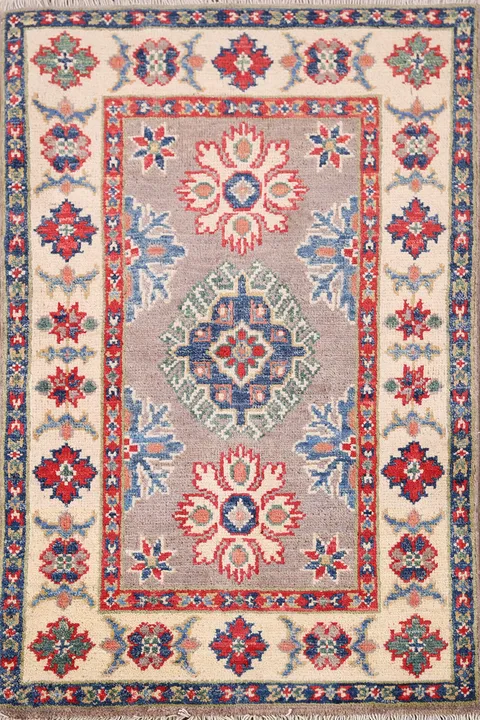 Gray Geometric Kazak Oriental Accent Rug 2x3