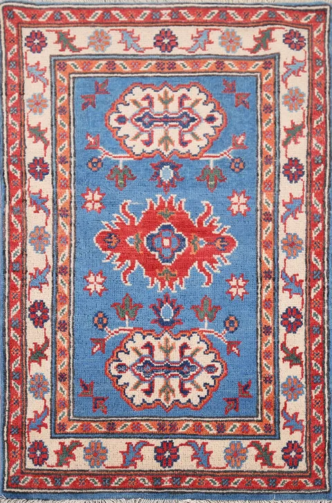 Blue Handmade Kazak Wool Foyer Rug 2x3