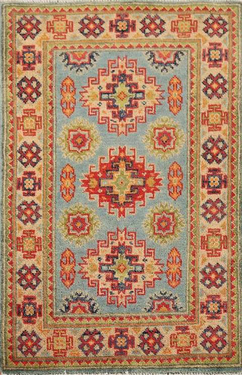 Geometric Blue Kazak Oriental Foyer Rug 2x3
