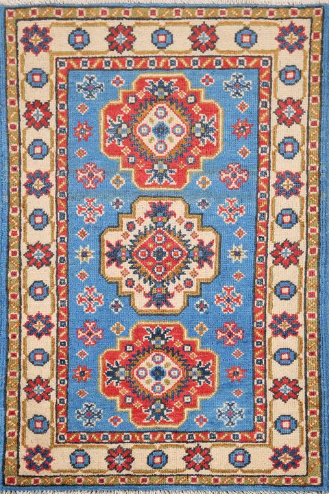 Blue Geometric Kazak Handmade Accent Rug 2x3
