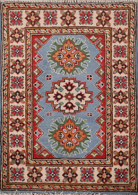Handmade Blue Kazak Oriental Foyer Rug 2x3