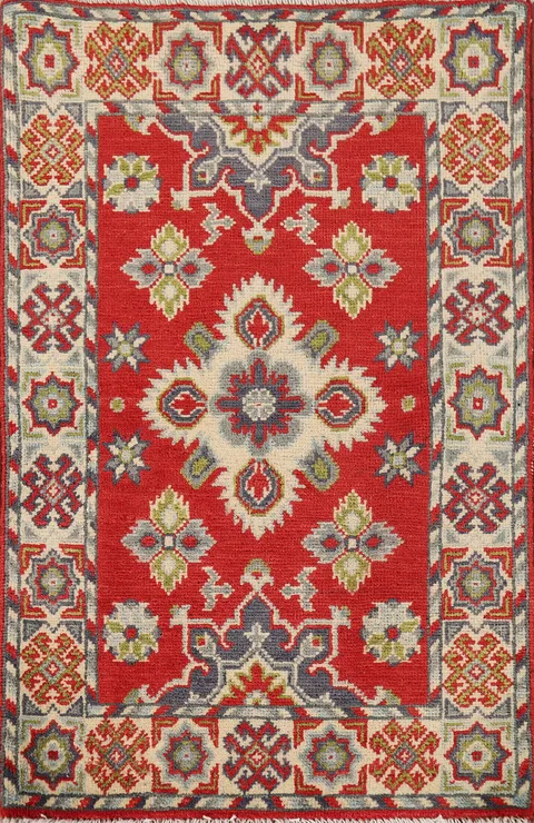 Red Wool Kazak Oriental Foyer Rug 2x3