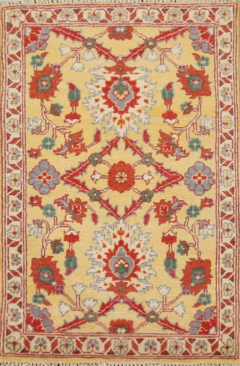 Yellow Wool Kazak Oriental Foyer Rug 2x3