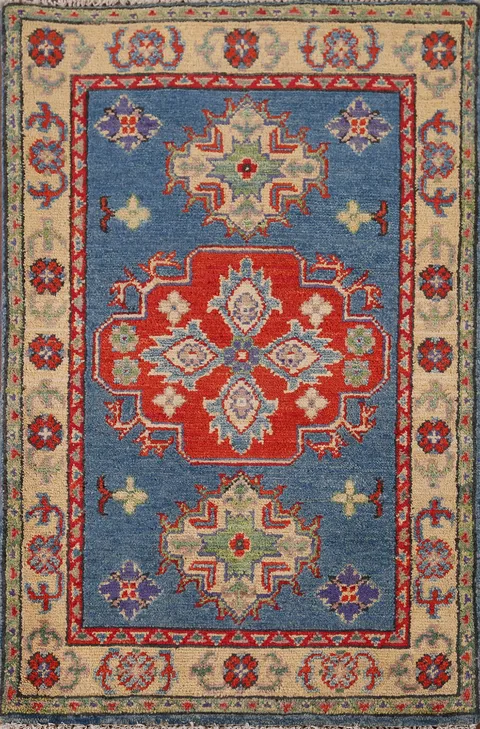 Blue Geometric Kazak Handmade Accent Rug 2x3