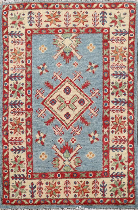 Light Blue Kazak Oriental Wool Rug 2x3
