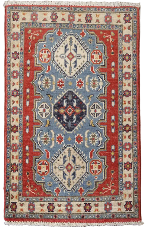 Blue Geometric Kazak Handmade Accent Rug 2x3