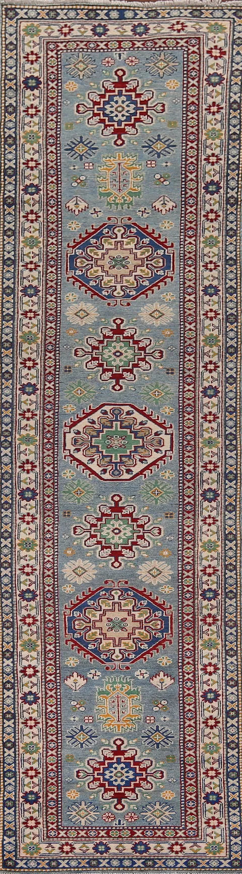 Light Blue Kazak Oriental Runner 3x13