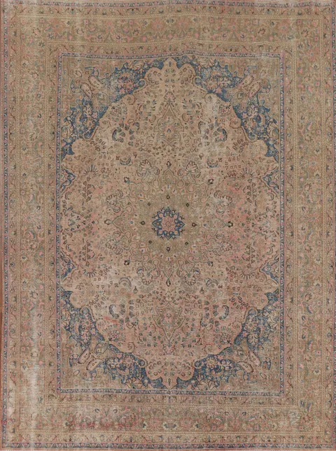 Distressed Pink Mashad Persian Area Rug 10x12