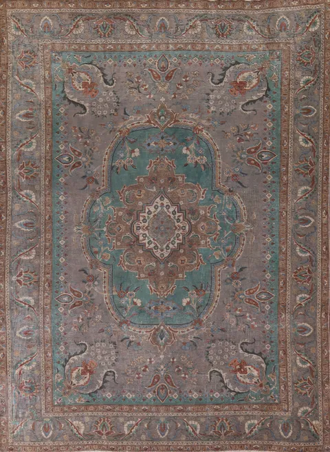 Gray Geometric Tabriz Persian Area Rug 10x13