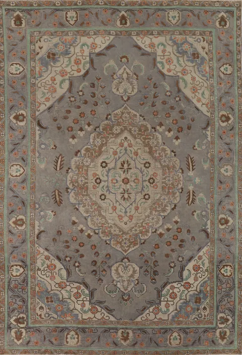 Distressed Gray Tabriz Persian Area Rug 7x9