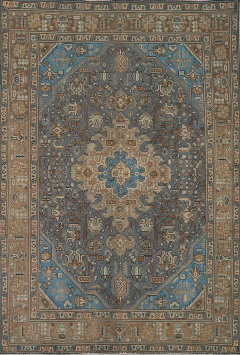 Blue Geometric Tabriz Persian Area Rug 6x9