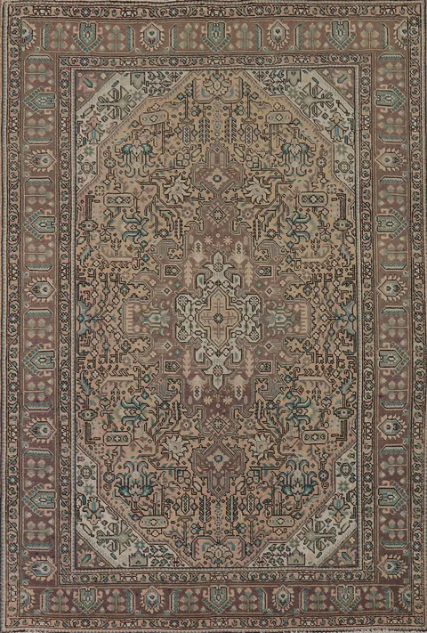 Vintage Geometric Tabriz Persian Area Rug 6x9
