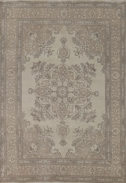 Distressed Wool Tabriz Persian Area Rug 7x10