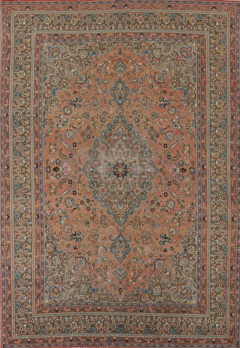 Distressed Wool Mashad Persian Area Rug 9x12