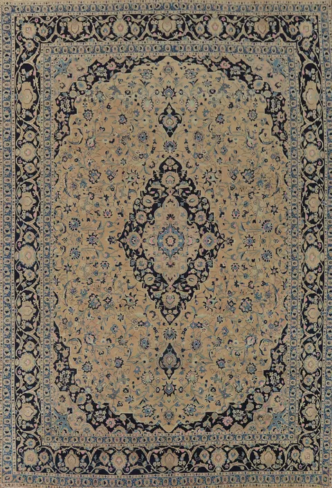 Vintage Floral Mashad Persian Area Rug 10x13