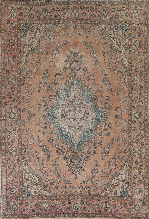 Distressed Wool Tabriz Persian Area Rug 9x13