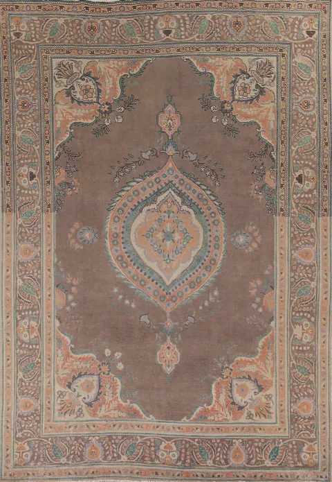 Brown Geometric Tabriz Persian Area Rug 9x12