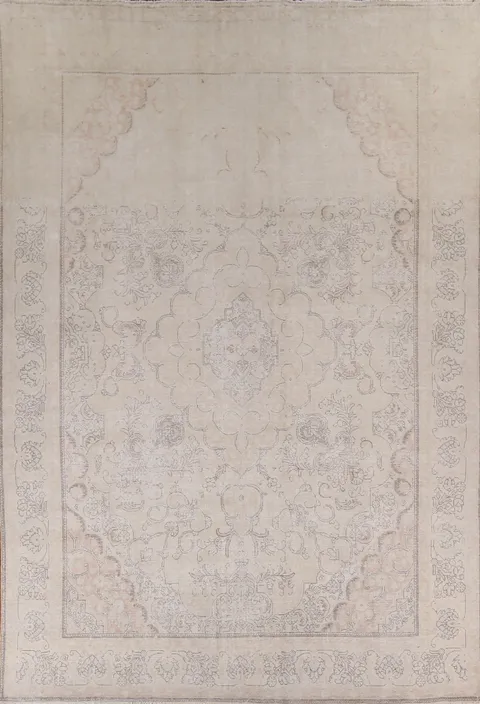 Muted Distressed Wool Tabriz Persian Area Rug 10x13