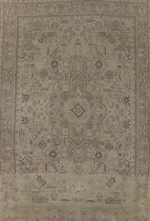 Distressed Geometric Tabriz Persian Area Rug 10x13
