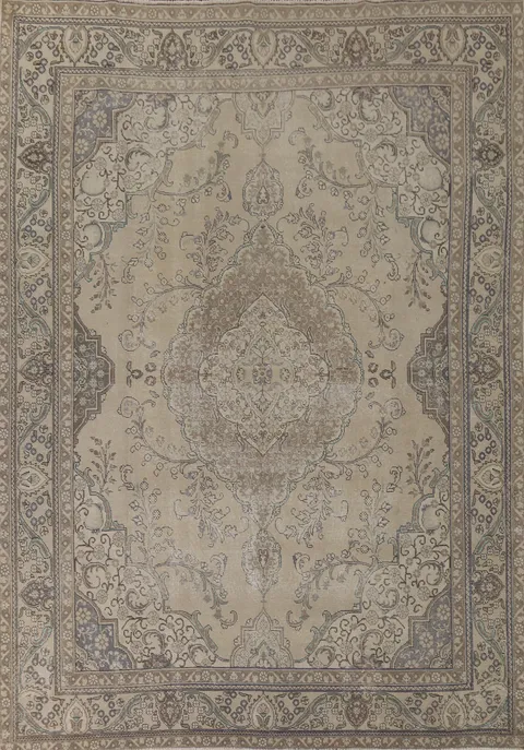 Distressed Wool Tabriz Persian Area Rug 10x13