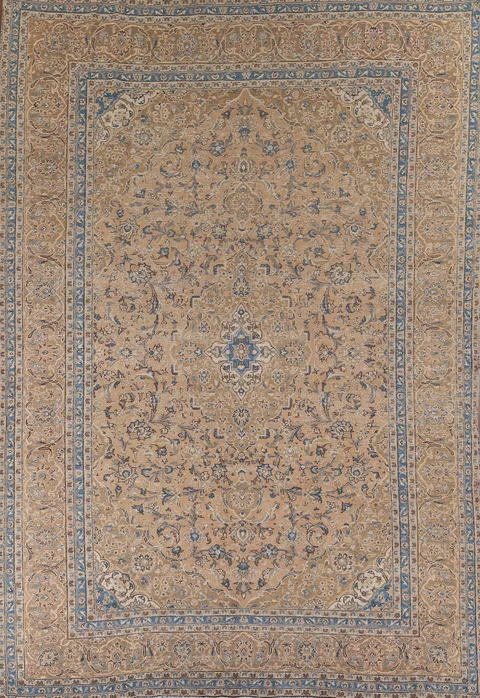 Distressed Floral Kashan Persian Area Rug 9x13