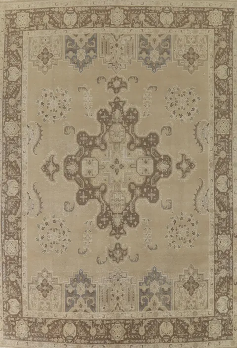 Vintage Geometric Tabriz Persian Area Rug 9x13