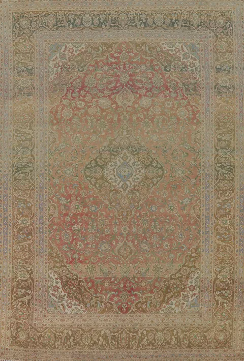 Traditional Kashan Distressed Persian Area Rug 9x13