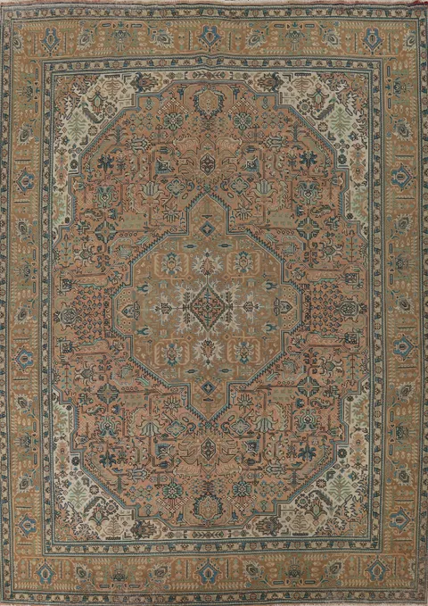Vintage Geometric Tabriz Persian Area Rug 10x13