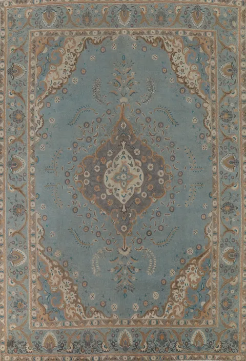 Vintage Blue Tabriz Persian Area Rug 10x13