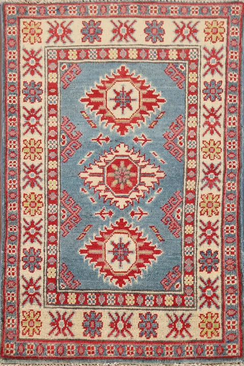 Blue Geometric Kazak Oriental Accent Rug 2x3