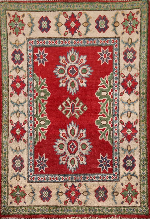Red Geometric Kazak Oriental Foyer Rug 2x3