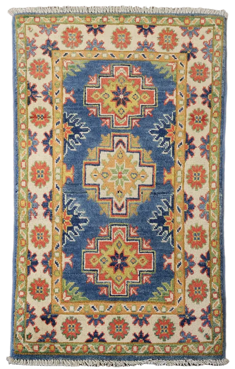 Blue Geometric Kazak Oriental Foyer Rug 2x3