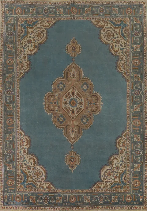 Blue Handmade Wool Tabriz Persian Area Rug 9x13