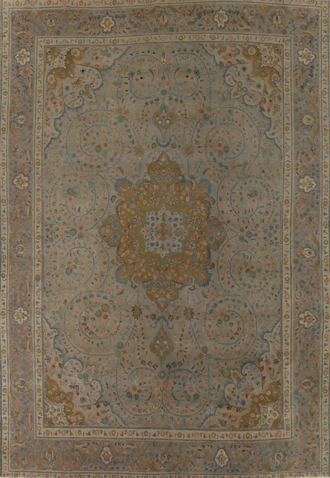 Distressed Floral Tabriz Persian Area Rug 10x13