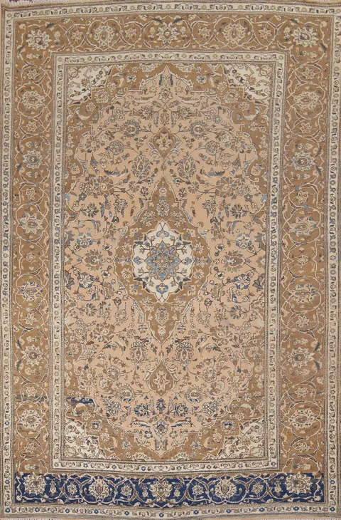 Handmade Wool Floral Mashad Persian Area Rug 7x10